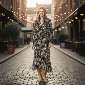 NWT DÔEN Ivana metallic Leaf Printed Boho midi dress Sz XS & XXS